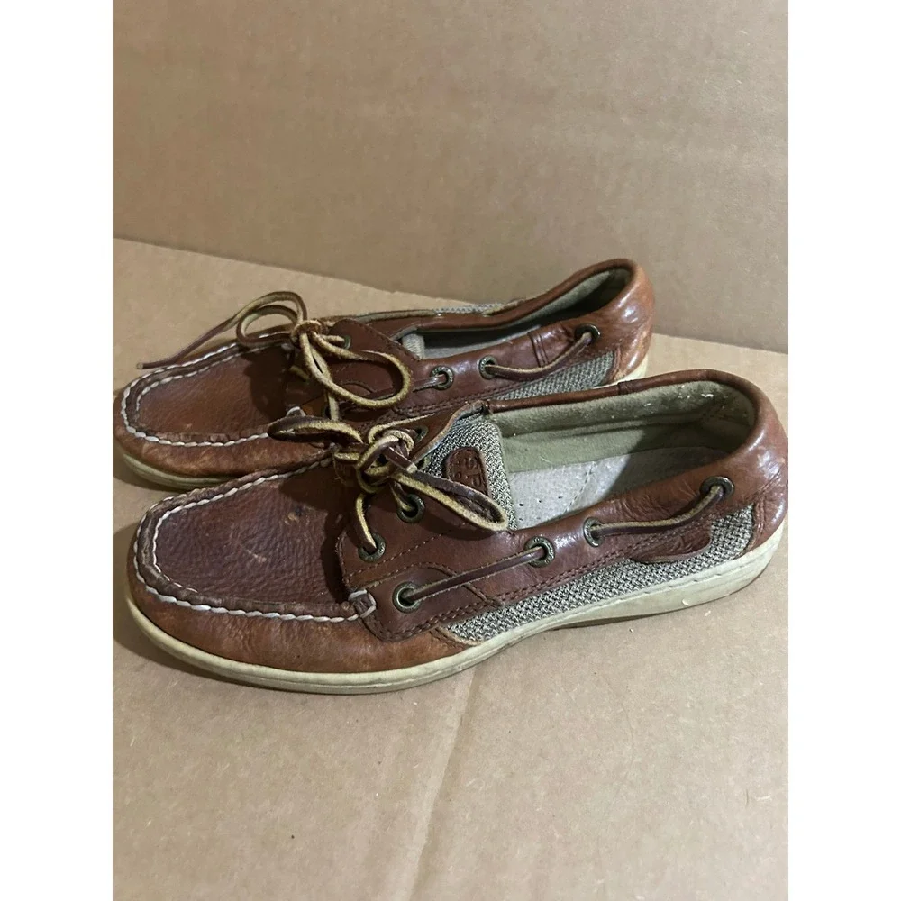Sperry Top-Sider Womens 5.5M Brown Leather Mesh Boat Shoes Loafers